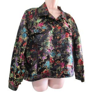 Asian Inspired Jewel Tone Brocade Trucker Style Jacket Spenser Jeremy Lg EUC